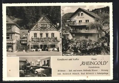 AK Bad Berneck /Fichtelgebirge, Marktplatz, Haus Rheingold, Inh. Heinrich Münch