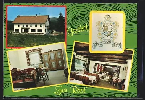 AK Voggenzell /Bay. Wald, Gasthof Zur Rast, Innen- und Aussenansicht