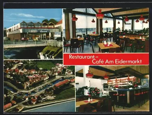 AK Tönning, Restaurant-Café Am Eidermarkt, VW Käfer vor dem Eingang, Interieur, Ortsansicht aus der Vogelschau