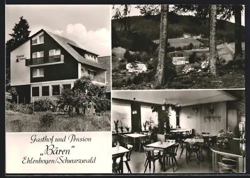 AK Ehlenbogen /Schwarzwald, Gasthof-Pension Bären mit Speisesaal, Ortsansicht