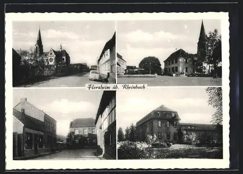 AK Flerzheim üb. Rheinbach, Strassenpartie mit Kirche, Rathausplatz