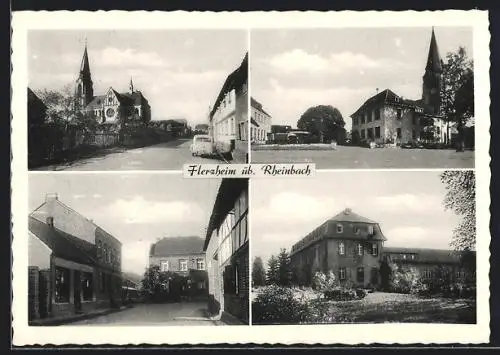 AK Flerzheim üb. Rheinbach, Strassenpartie mit Kirche, Rathaus