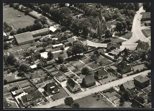 AK Kropp, Ortsansicht mit Kirche vom Flugzeug aus