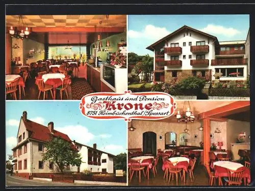 AK Heimbuchenthal /Spessart, Gasthaus und Pension Krone mit Interieur und Terrasse