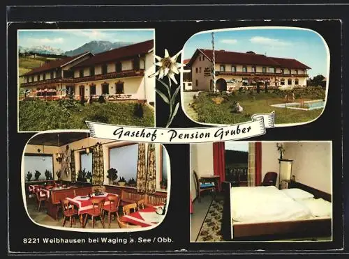 AK Weibhausen / Obb., Gasthof-Pension Alpenblick, Inh. G. u. J. Gruber, Aussen- und Innenansichten