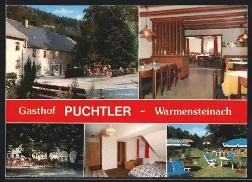 AK Warmensteinach / Fichtelgeb., Gasthof-Pension Puchtler, Bes. Georg Puchtler, Aussen- und Innenansichten