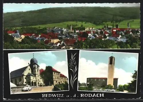 AK Redwitz a. d. Rodach, Kath. Kirche, Evang. Kirche, Panorama