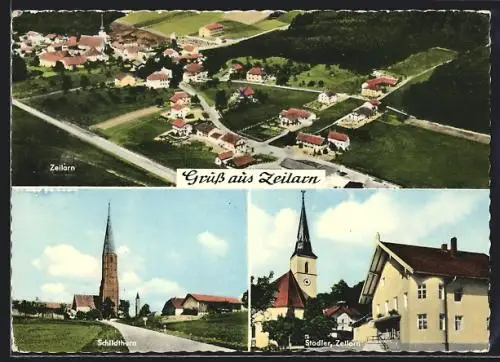 AK Zeilarn / Ndb., Stadler, Schildthurn, Kirche, Totalansicht