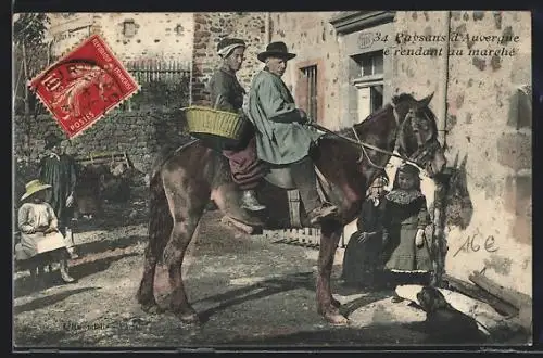 AK Paysans d`Auvergne se rendant au marché