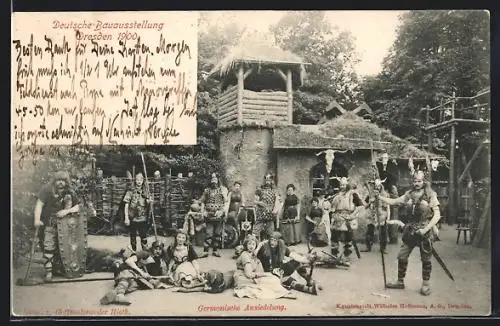 AK Dresden, Deutsche Bauausstellung 1900, Germanische Ansiedlung