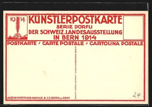 Künstler-AK Bern, Schweiz. Landesausstellung 1914, Dörfli mit Passanten