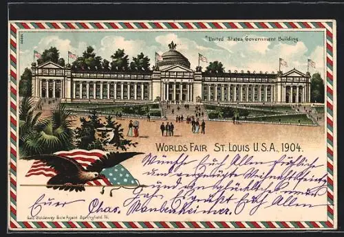 Lithographie Saint Louis, World`s Fair 1904, United States Government Building, Ausstellung