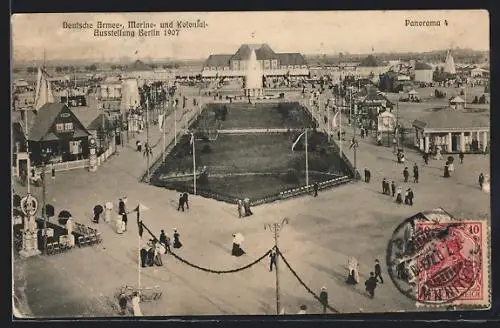 AK Berlin, Deutsche Armee-, Marine- und Kolonialausstellung 1907, Panorama 4, Strassenpartie aus der Vogelschau