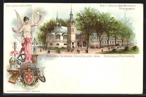 AK Berlin, Gewerbe-Ausstellung 1896, Geb- f- Chemie, Optik, Mechanik & Photographie