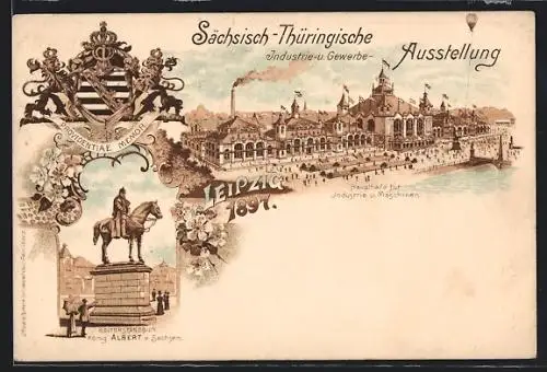 Lithographie Leipzig, Sächs.-Thür. Industrie- und Gewerbe-Ausstellung 1897, Haupthalle, Wappen