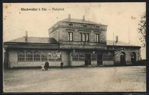 AK Bischweiler i. Els., Blick auf den Bahnhof