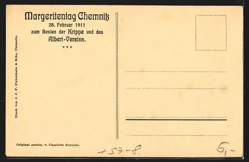 Künstler-AK Chemnitz, Margeritentag 1911, Mutter mit Kind im Blumenkranz, Schattenbild