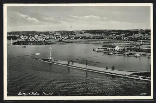 AK Stuttgart, Hafen am Stausee aus der Vogelschau