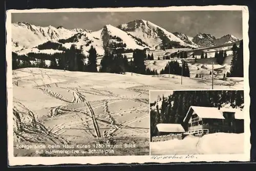 AK Hirschegg-Wäldele /Kleinwalsertal, Schigelände beim Haus Küren mit Blick auf Hammerspitze und Schafalpen