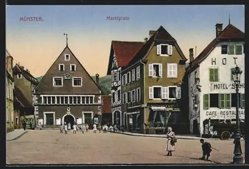 AK Münster, Konditorei und Hotel auf dem Marktplatz