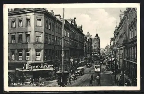 AK Chemnitz, belebte Königstrasse aus der Vogelschau