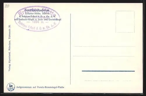 AK Erfurter Hütte, Berghütte der Sektion Erfurt d. D. u Oe. A.-V. mit Dalfazer-Köpfl und Joch und Gschöllkopf