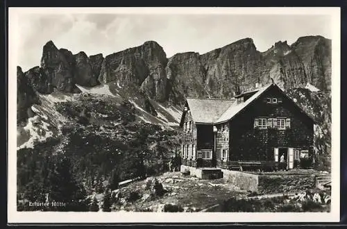 AK Erfurter Hütte, Berghütte der Sektion Erfurt d. D. u Oe. A.-V. mit Rotspitze, Dalfazer-Wand und Gelber Wand