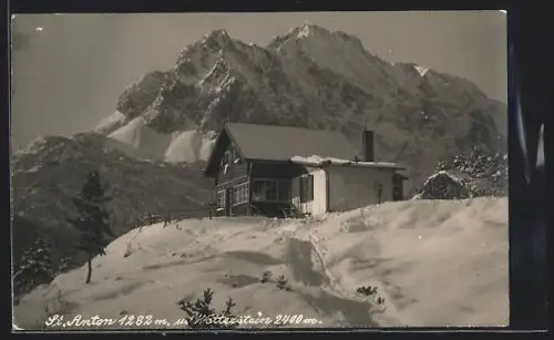 AK St. Anton-Hütte, Winterpartie mit Wetterstein