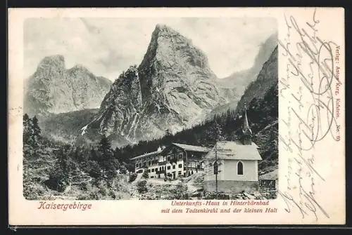 AK Unterkunftshaus in Hinterbärnbad mit den Todtenkirchl und der kleinen Halt