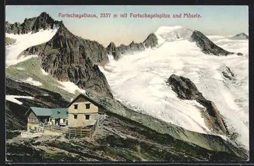 AK Furtschagelhaus, verschneite Furtschagelspitze und Mösele
