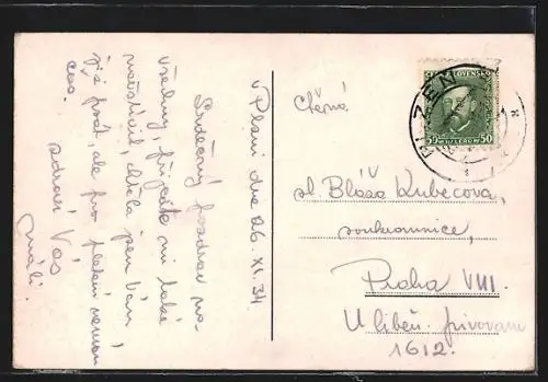 AK Plzen, Grand Hotel mit Litfasssäule