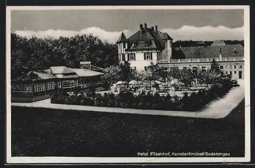 AK Konstantinsbad, Hotel Elisenhof, Gartenansicht mit Blick auf das Hotel
