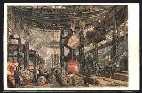 Künstler-AK Pilsen, Skodawerke Actengesellschaft