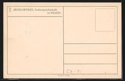 Künstler-AK Pilsen, Skodawerke Actengesellschaft