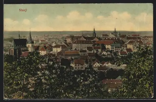 AK Slaný, Panorama mit Kirche