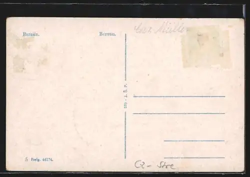 AK Beraun, Ortspartie mit Denkmal