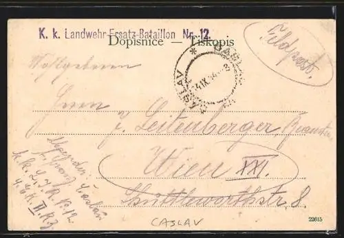 AK Caslav, Uferpartie mit Kirche