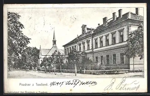 AK Tousen, Strassenpartie mit Kirche