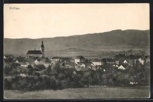 AK Prcice, Ortsansicht mit Kirche