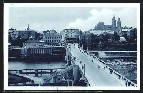 AK Kolin, Teilansicht mit Brücke