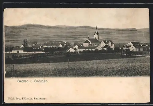 AK Sedlec u Sedlcan, Ortspartie mit Kirche