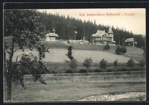 AK Rehefeld / Erzgeb., Blick zum Kgl. Jagdschloss Rehefeld