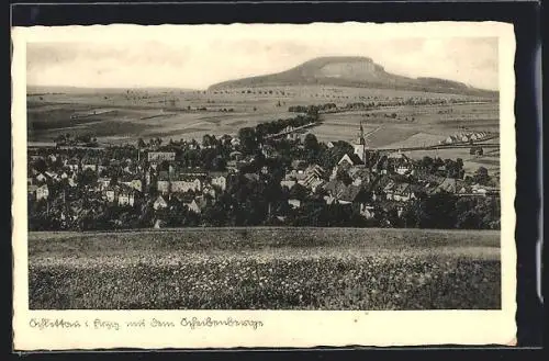 AK Schlettau / Erzgeb., Gesamtansicht mit Scheibenberg