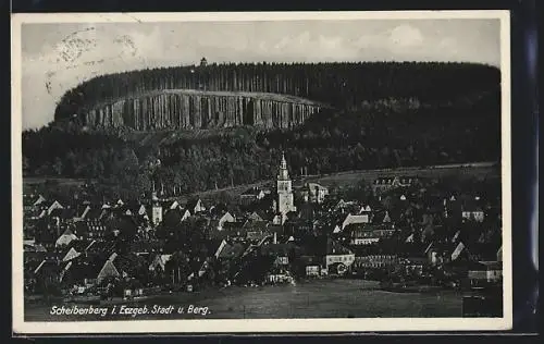 AK Scheibenberg / Erzgeb., Stadt mit Kirche und Berg