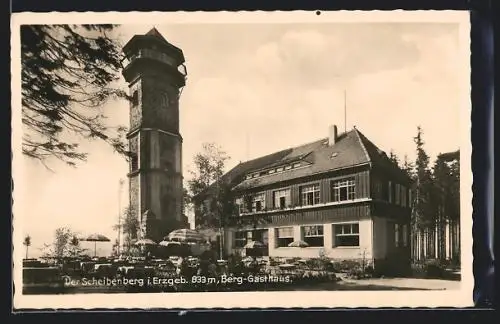 AK Scheibenberg / Erzgeb., Berg-Gasthaus und Aussichtsturm