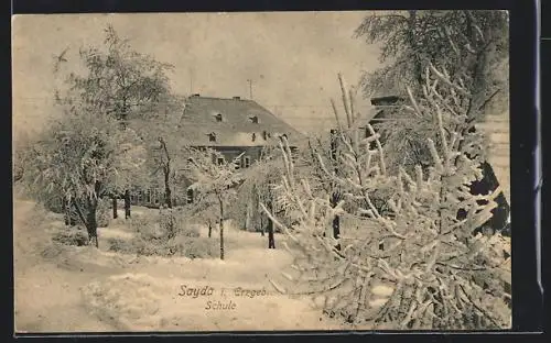 AK Sayda /Erzgebirge, Schule im Winter