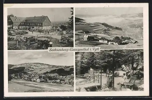 AK Sachsenberg-Georgenthal i. V., Sporthotel Waldgut, Radiumquelle, Blick nach dem Aschberg
