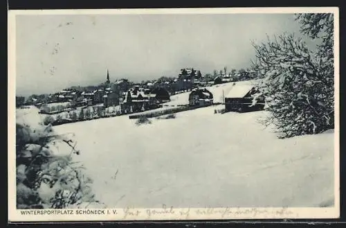 AK Schöneck i. V., Ortsansicht im Winter
