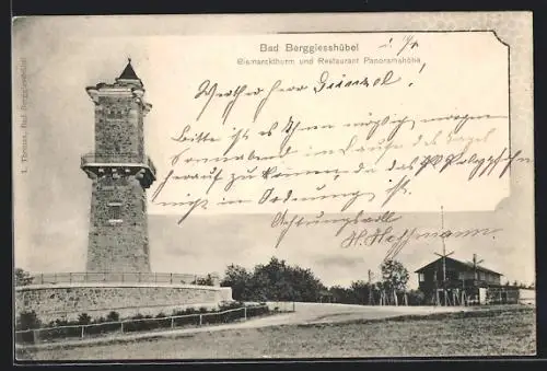 AK Bad Berggiesshübel, Bismarckturm und Restaurant Panoramahöhe