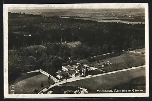 AK Adelsberg / Chemnitz, Gasthof Heideschänke aus der Vogelschau